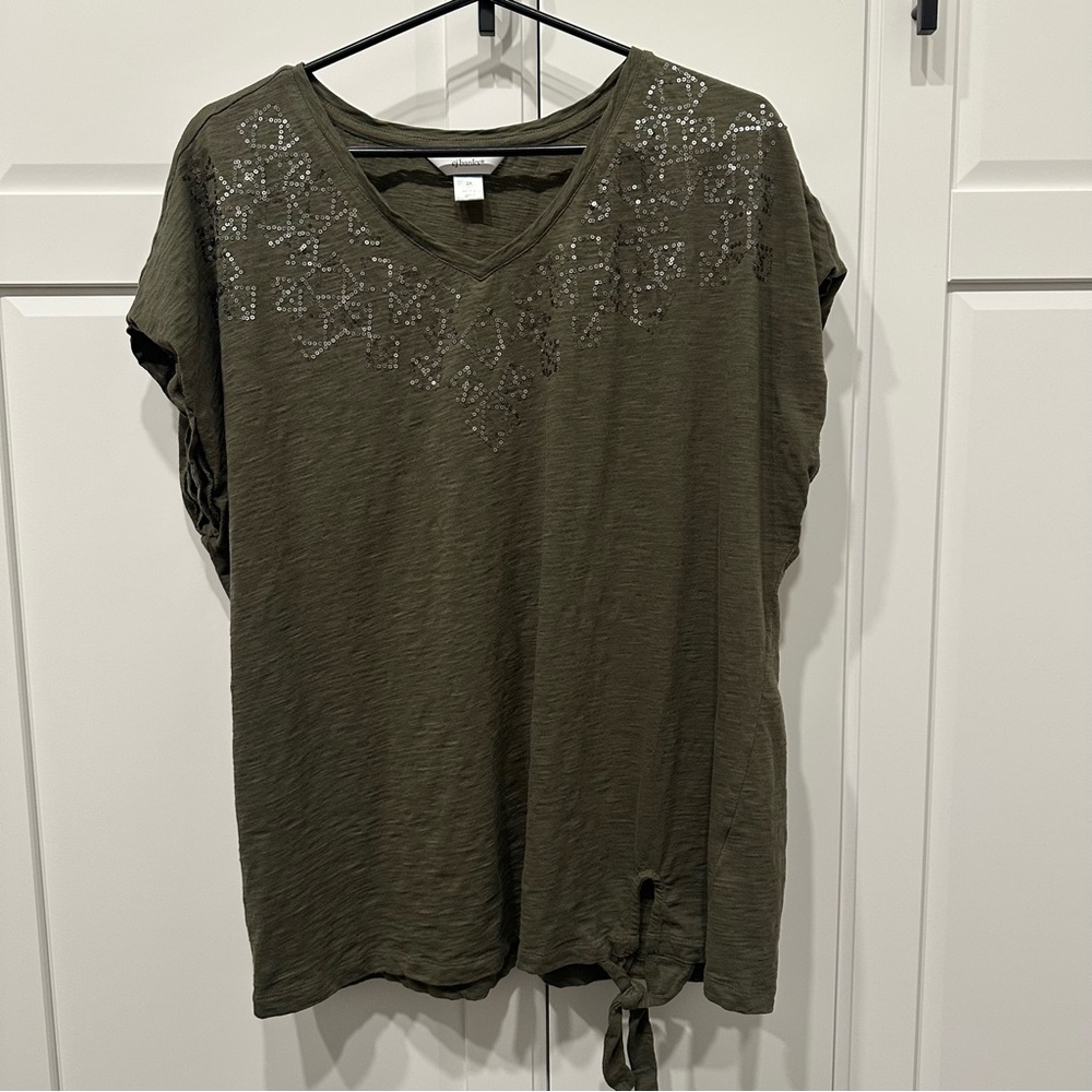 cj banks Christopher & Banks size 2X Olive Green Embellished Women's Top,cotton
